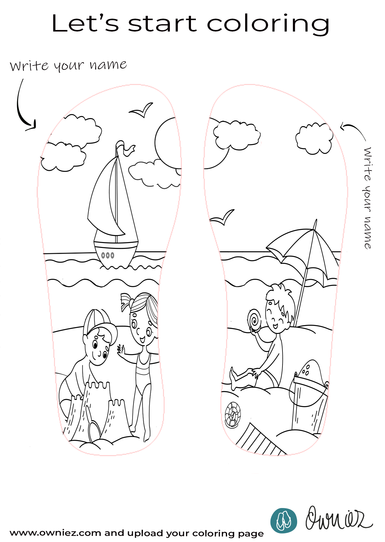 Coloring page on flip flops Beach